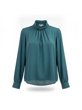 David Matthew Womens Teal Polyester Long Sleeve High Neck Blouse Size 8